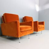 Pair of 1st edition easy chairs 25 BC by Florence Knoll in velvet, 1950s