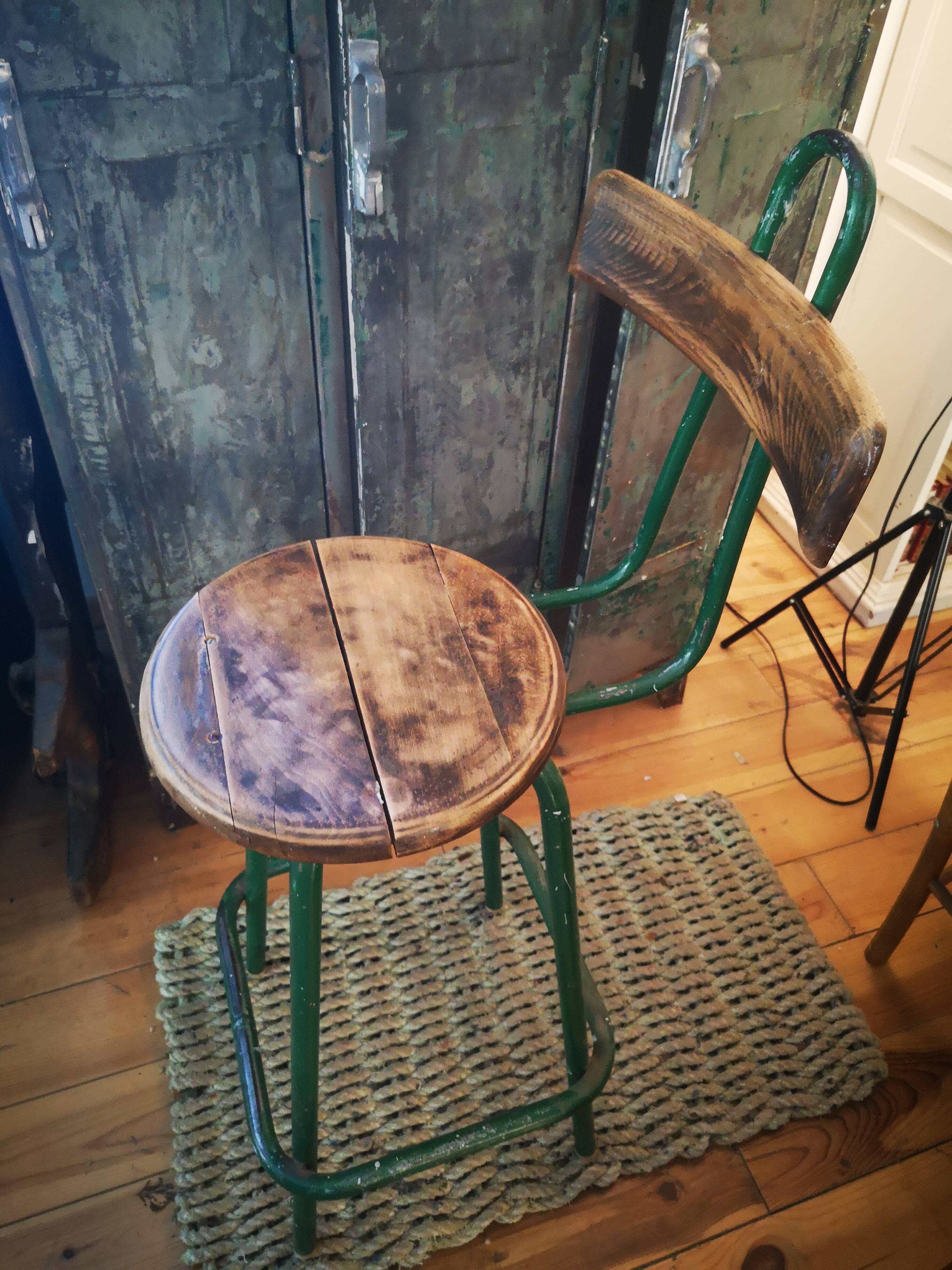 High stool for drawing table architect metal and wood restored delivery offered