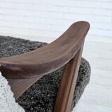 1960s, Scandinavian design, reupholstered armchair, furniture fabric, genuine sheepskin, teak.
