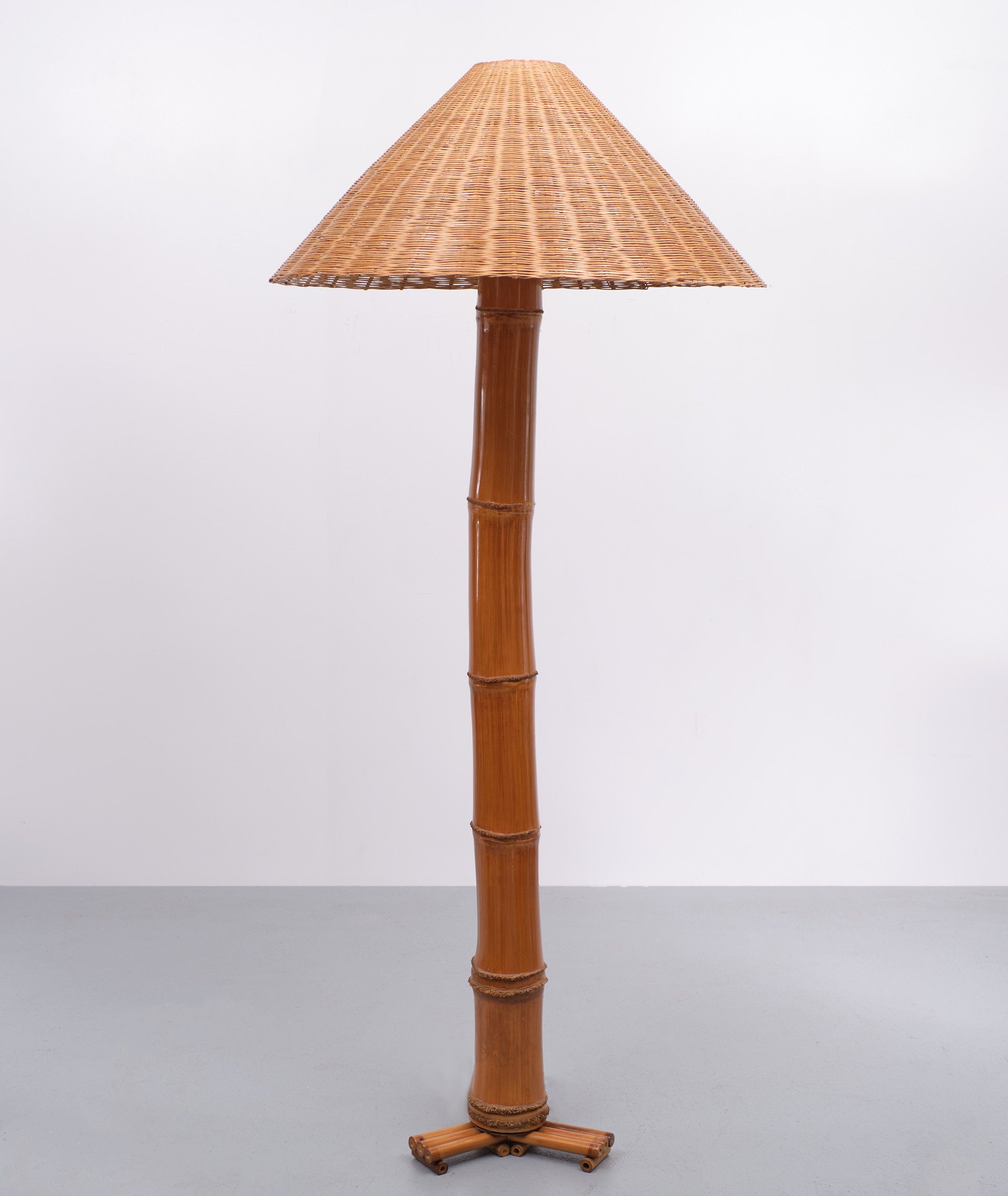 Large Real Bamboo Tiki Floor Lamp, 1980s