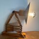 Accordion lamp, wall light, wooden reading light with enameled sheet metal