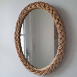 Vintage oval wicker mirror