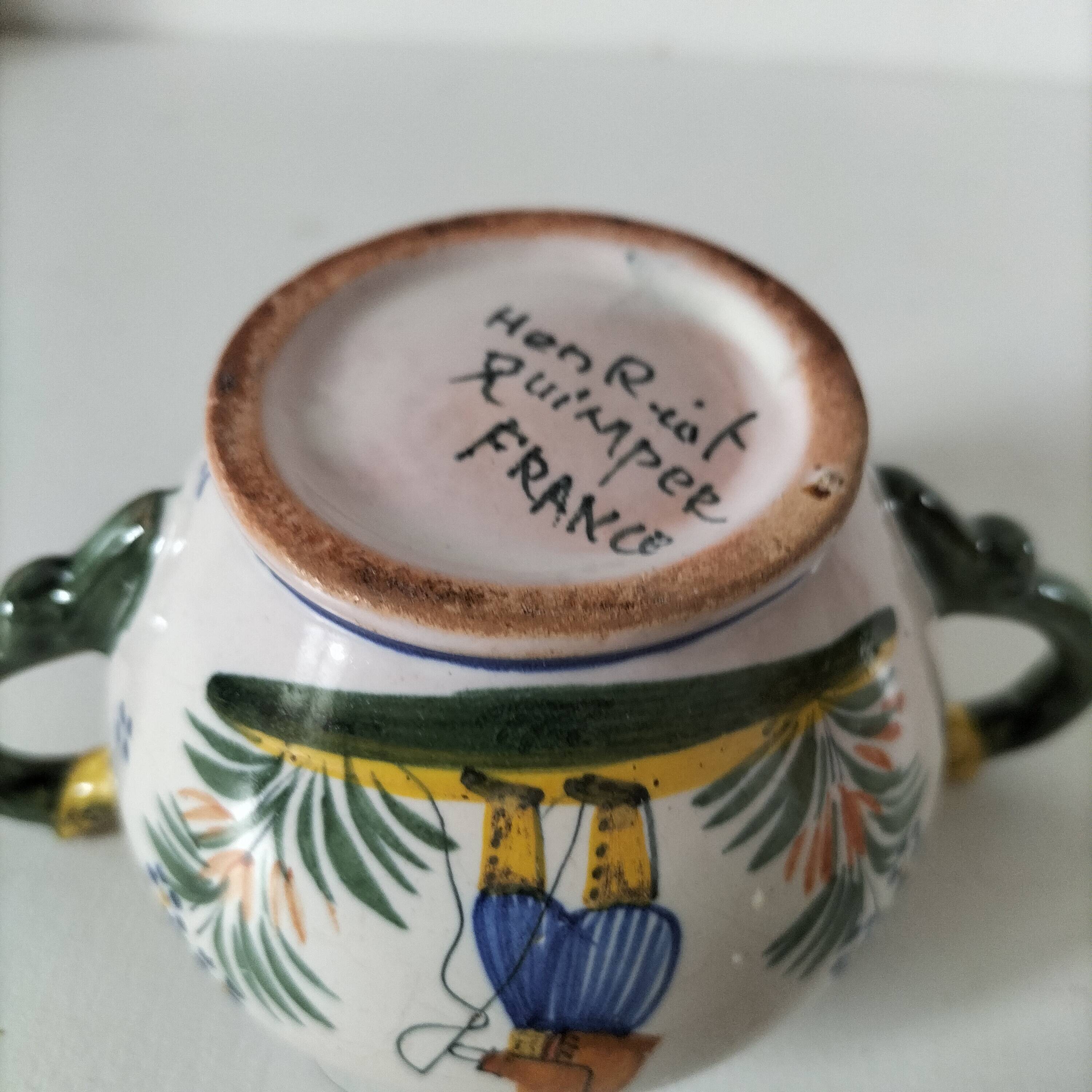 Small pot with dragon handles HENRIOT Quimper