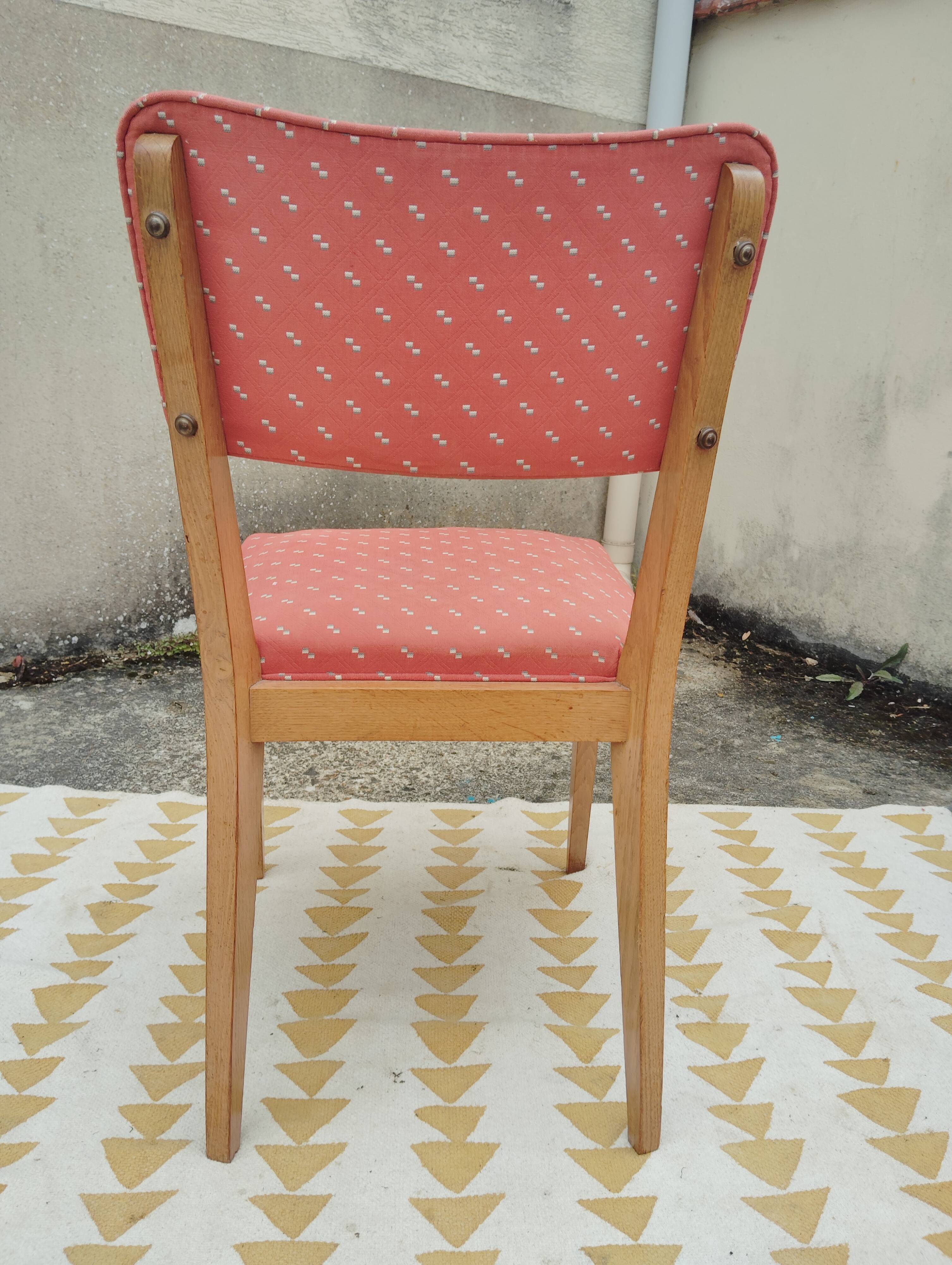 Set 6 chaises vintage structure chêne assise et dossier rouges