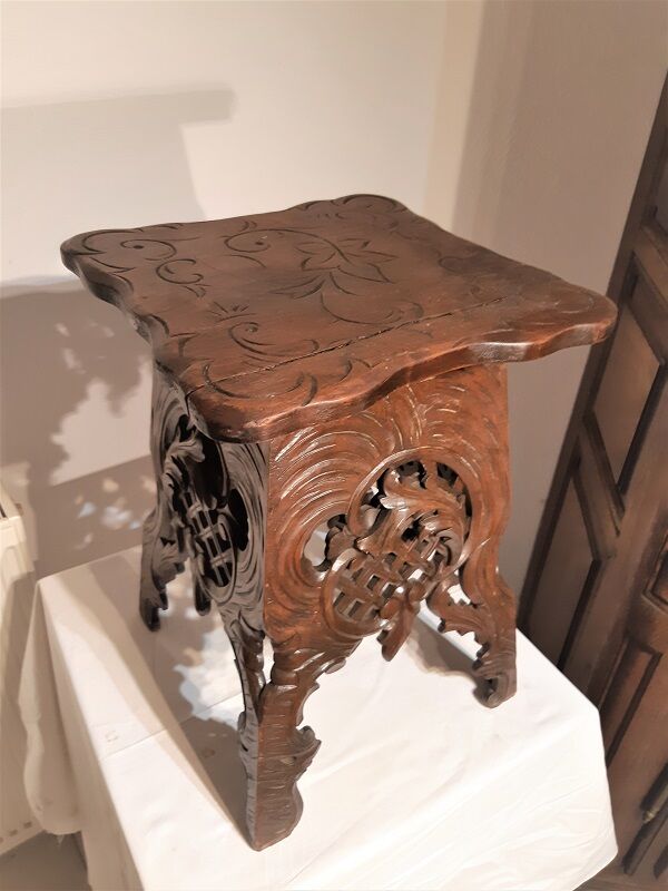 Rustic carved stool black forest