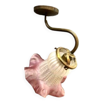 Pink glass paste tulip on brass wall light