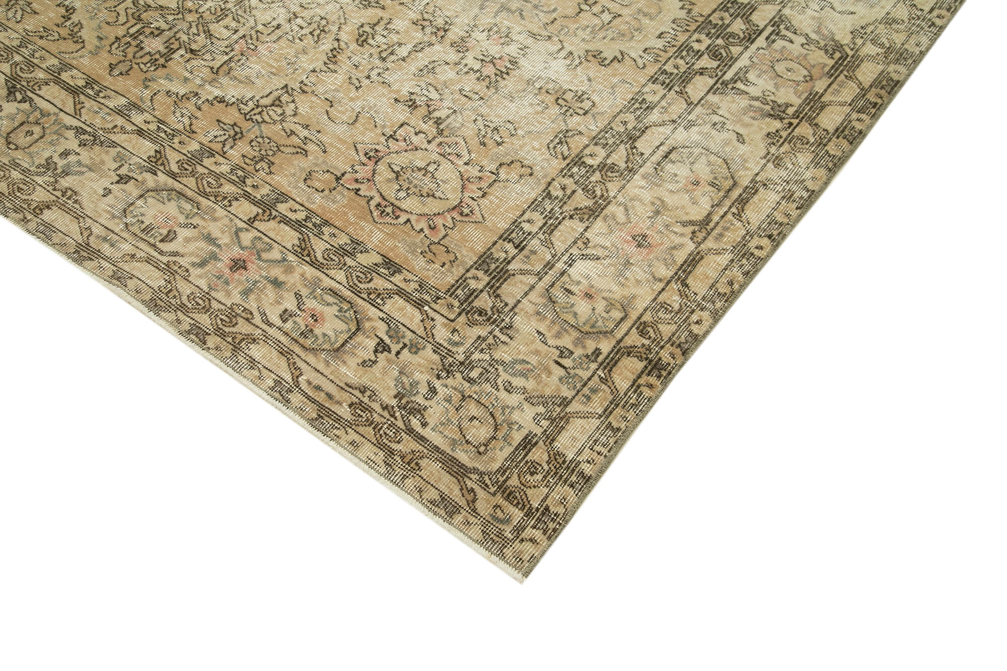 Hand-knotted vintage turkish beige carpet 208 cm x 283 cm