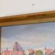 Huile sur panneau suédoise originale du milieu du siècle « Visby City » par ER.OLSSON