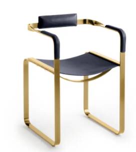 Armchair, smoked black steel colour and navy blue seat, contemporary style.