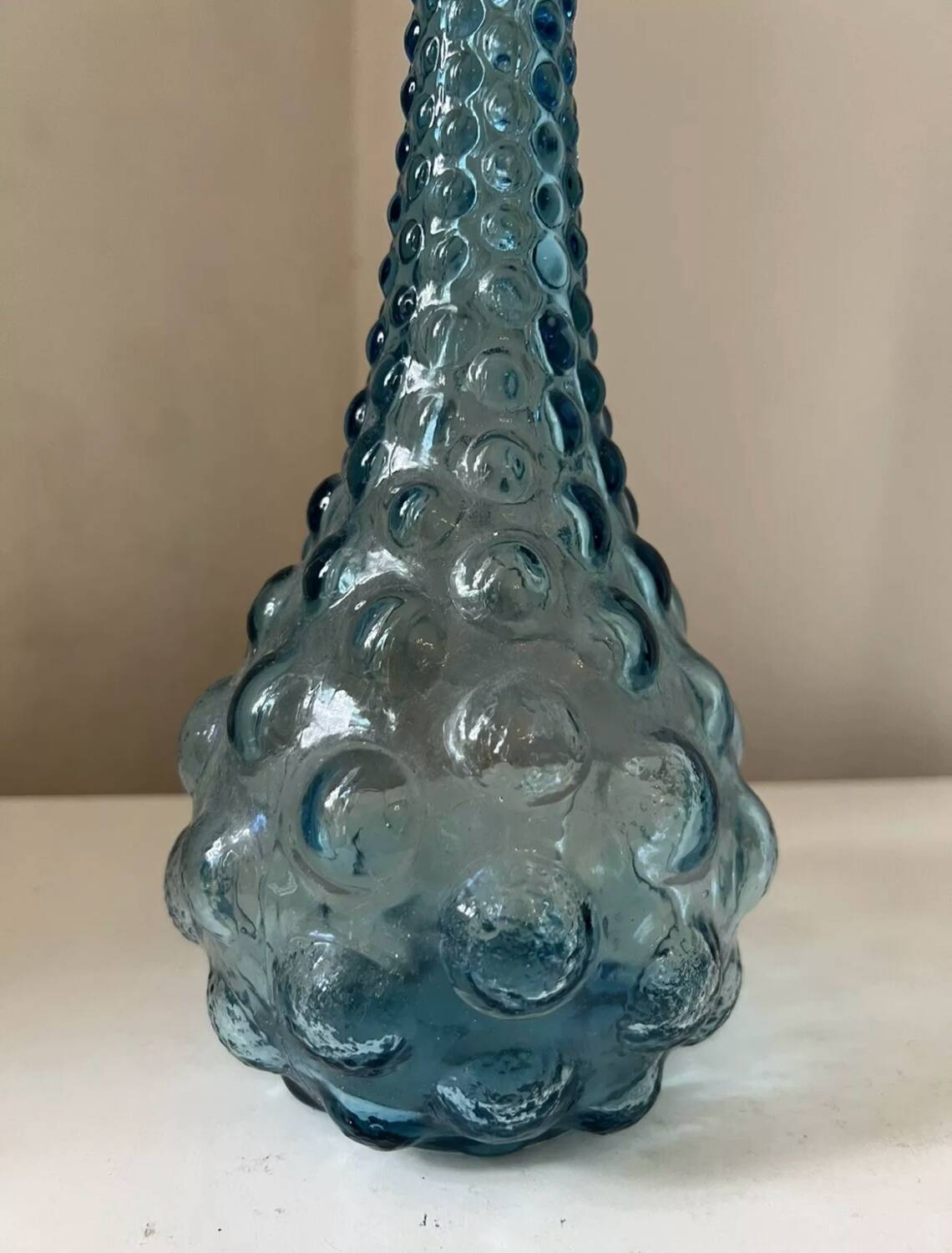 Vintage carafe with blue bubbles, glass, Empoli, Italy, 1960s