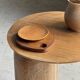 Small circular teak monoxyle cutting board with handle 22 x 13.