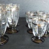 2 series of vintage glasses with black stems from the 1930s.