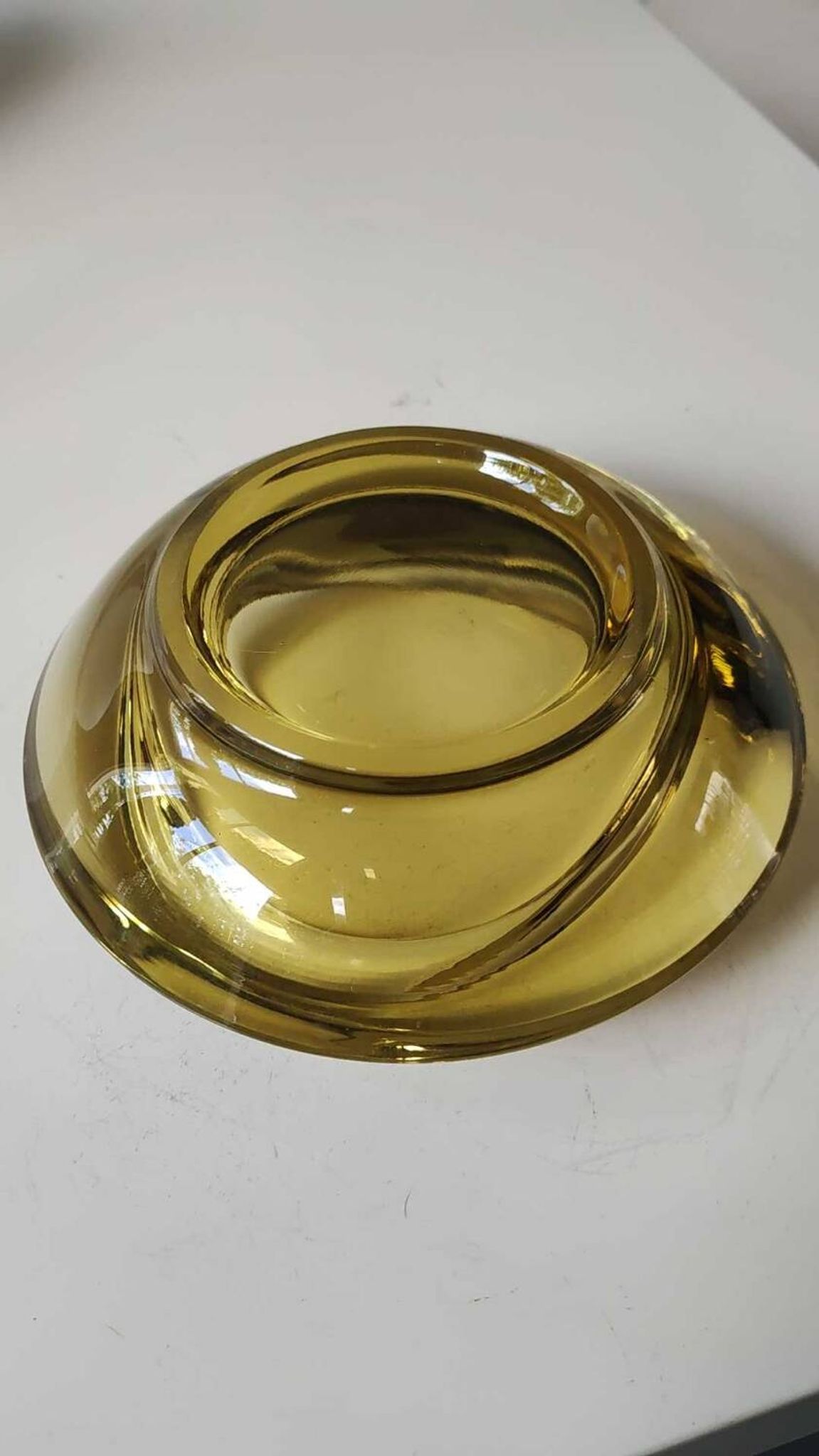 Bohemian Czech design empty pocket. Made of amber blown art glass by Rudolf Jurnikl.