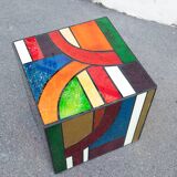 Multicolored stained glass Cube side table 50*50