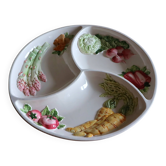 Large compartmented serving dish in earthenware - Relief decoration of vegetables