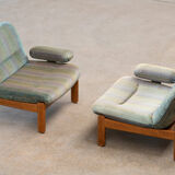 Pair of Scandinavian armchairs in teak and velvet, 1960