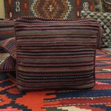 Striped Wool Kilim Scatter Cushion Handwoven Red Blue Pillow Case- 31x31cm