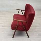 1960s, Danish 2-seater sofa, red furniture fabric, beech wood.