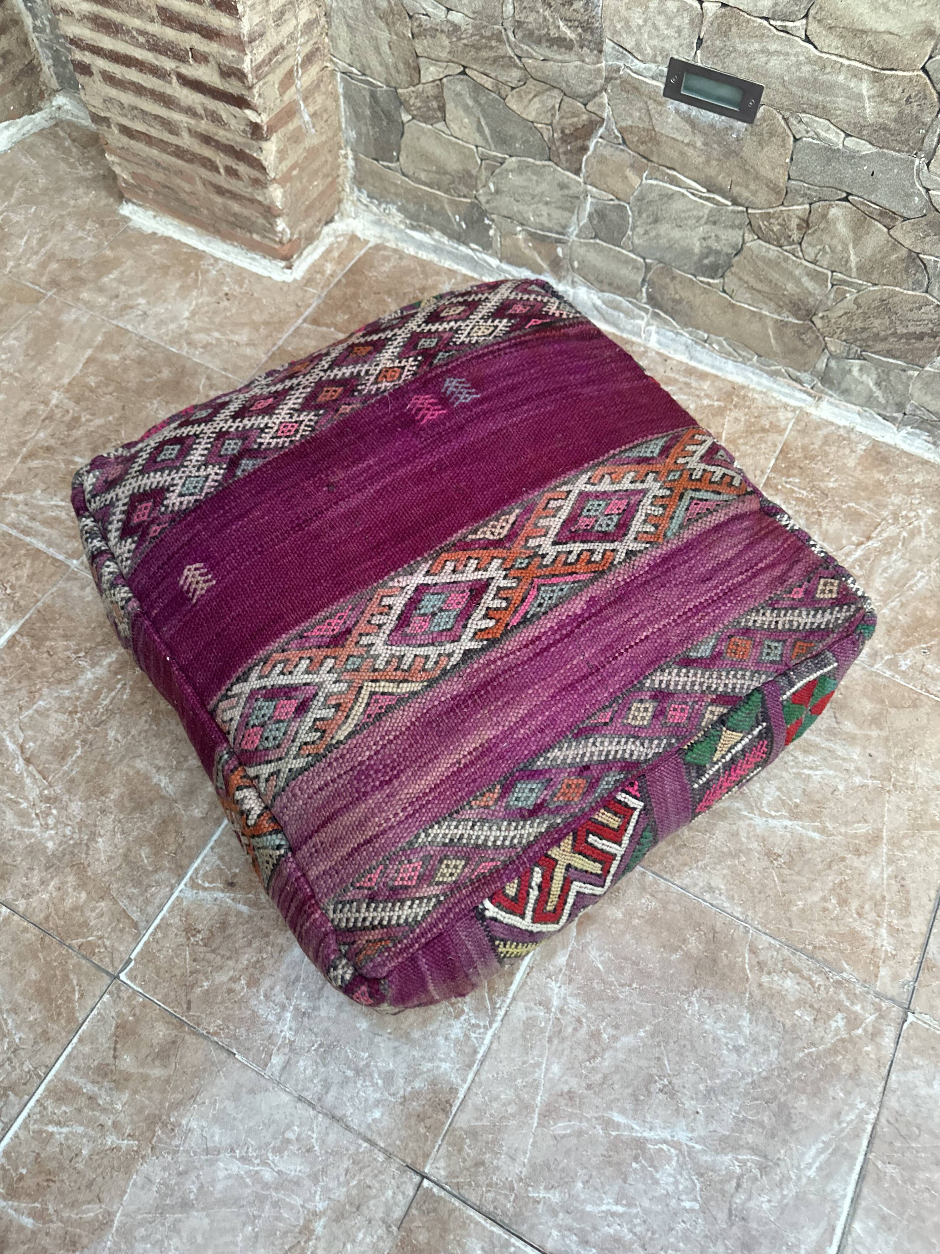Handmade Berber Kilim pouf, floor cushion.