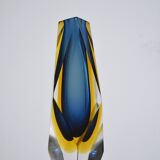 Midcentury faceted Murano glass strong blue and yellow sommerso vase