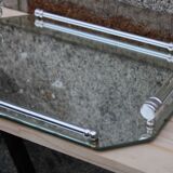 Vintage mirrored tray with glass and metal handles – H5 × W39 × D30 cm