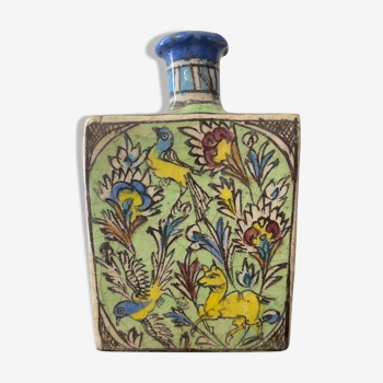 Glass ceramic bottle floral decoration and portraits Kadjar Persia xix e