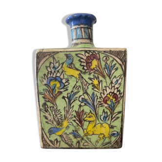 Glass ceramic bottle floral decoration and portraits Kadjar Persia xix e