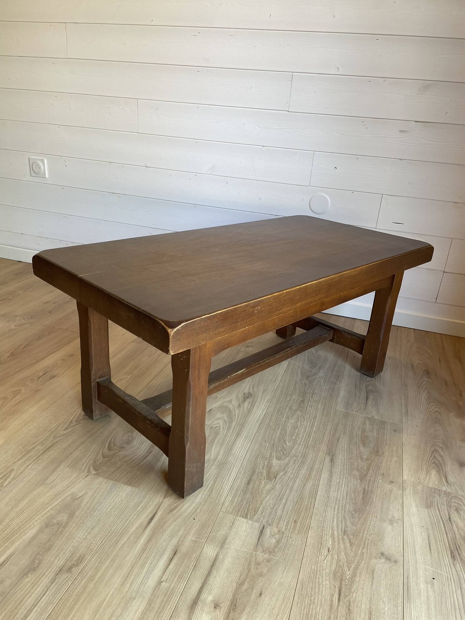 Grande table basse ancienne en bois massif - Esprit campagne chic