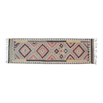 1970s Vintage Turkish Oushak Handmade Wool Cotton Purple Runner Rug 100x326