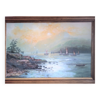 Impressionist seascape, oil on canvas signed and framed