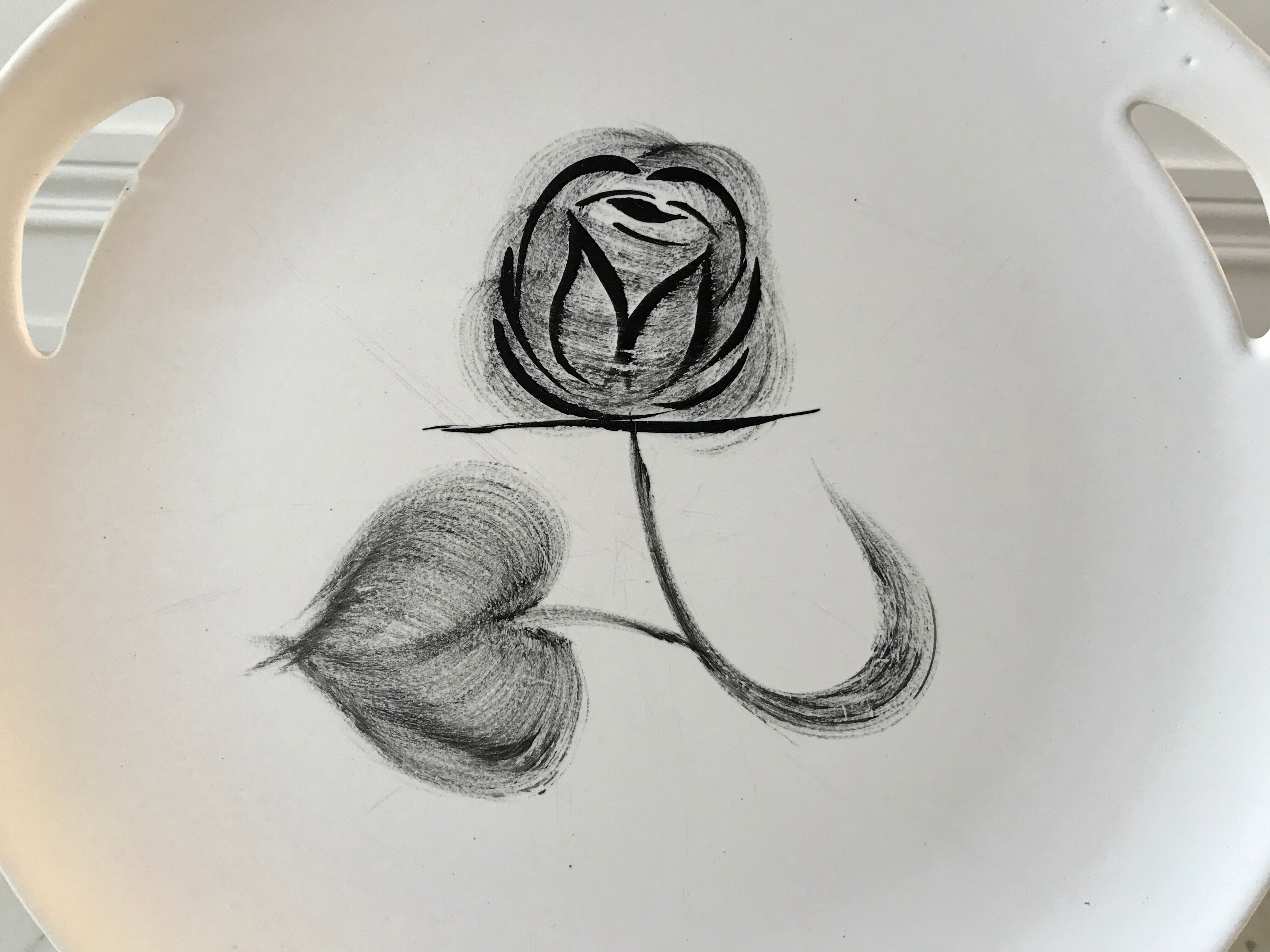 Cake dish Made in France hand painted "Rose Noire"