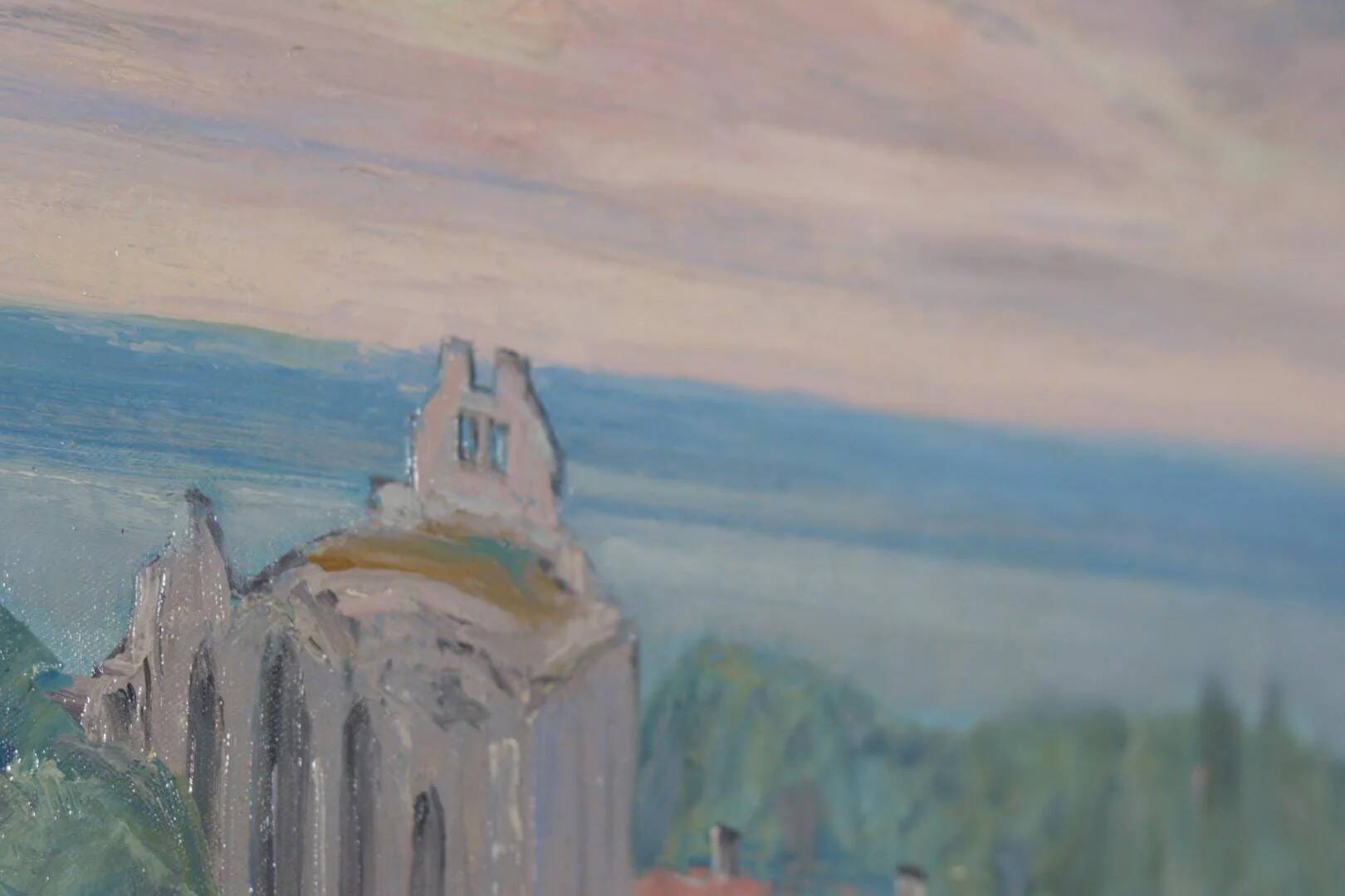 Original Swedish Oil on Panel – “Village Scene” by E. R. Olsson