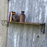 Vintage 1960 wicker wall shelf and wrought iron structure
