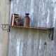 Vintage 1960 wicker wall shelf and wrought iron structure