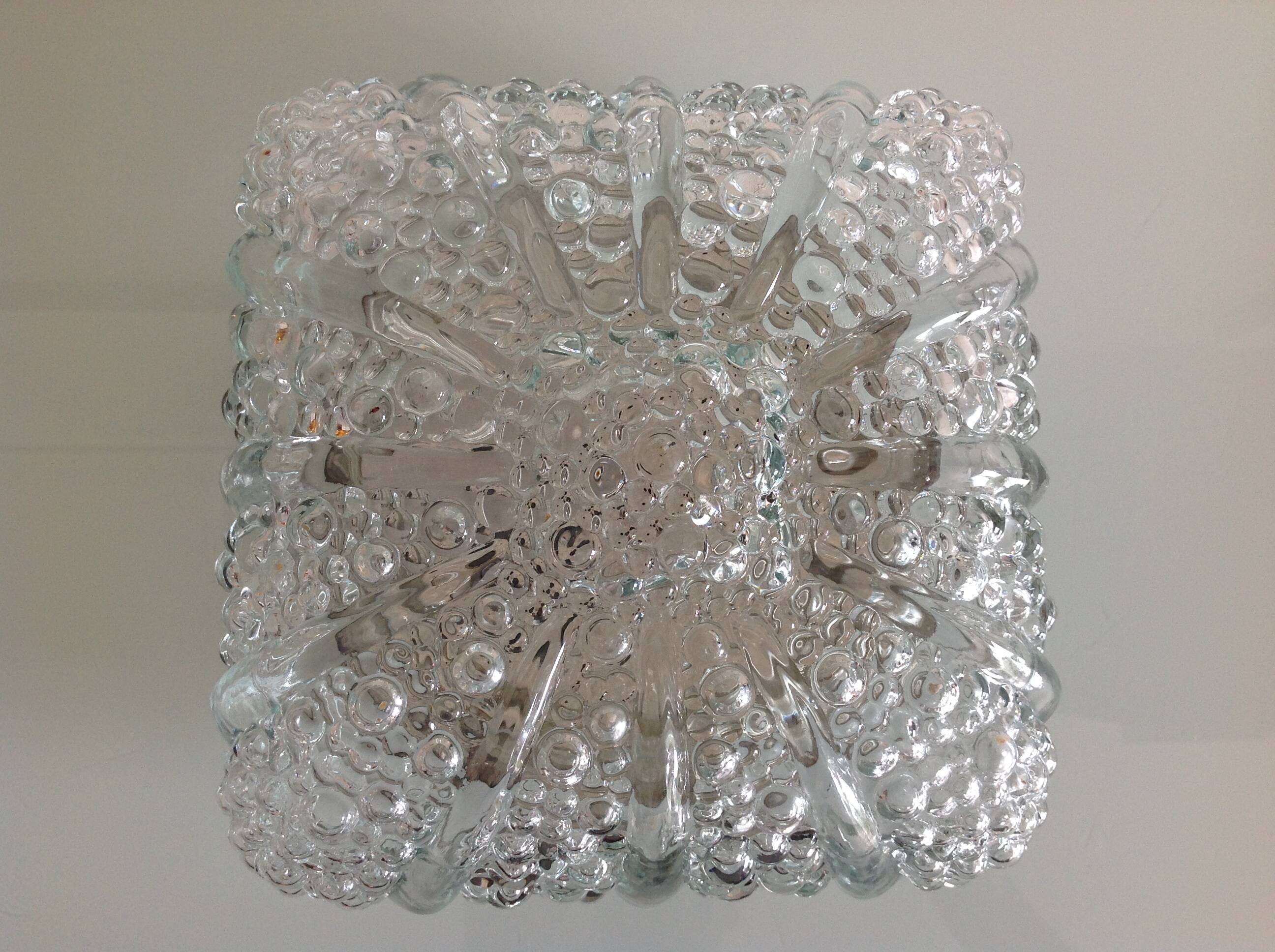 Plafonnier carré en verre bullé / vintage années 60-70