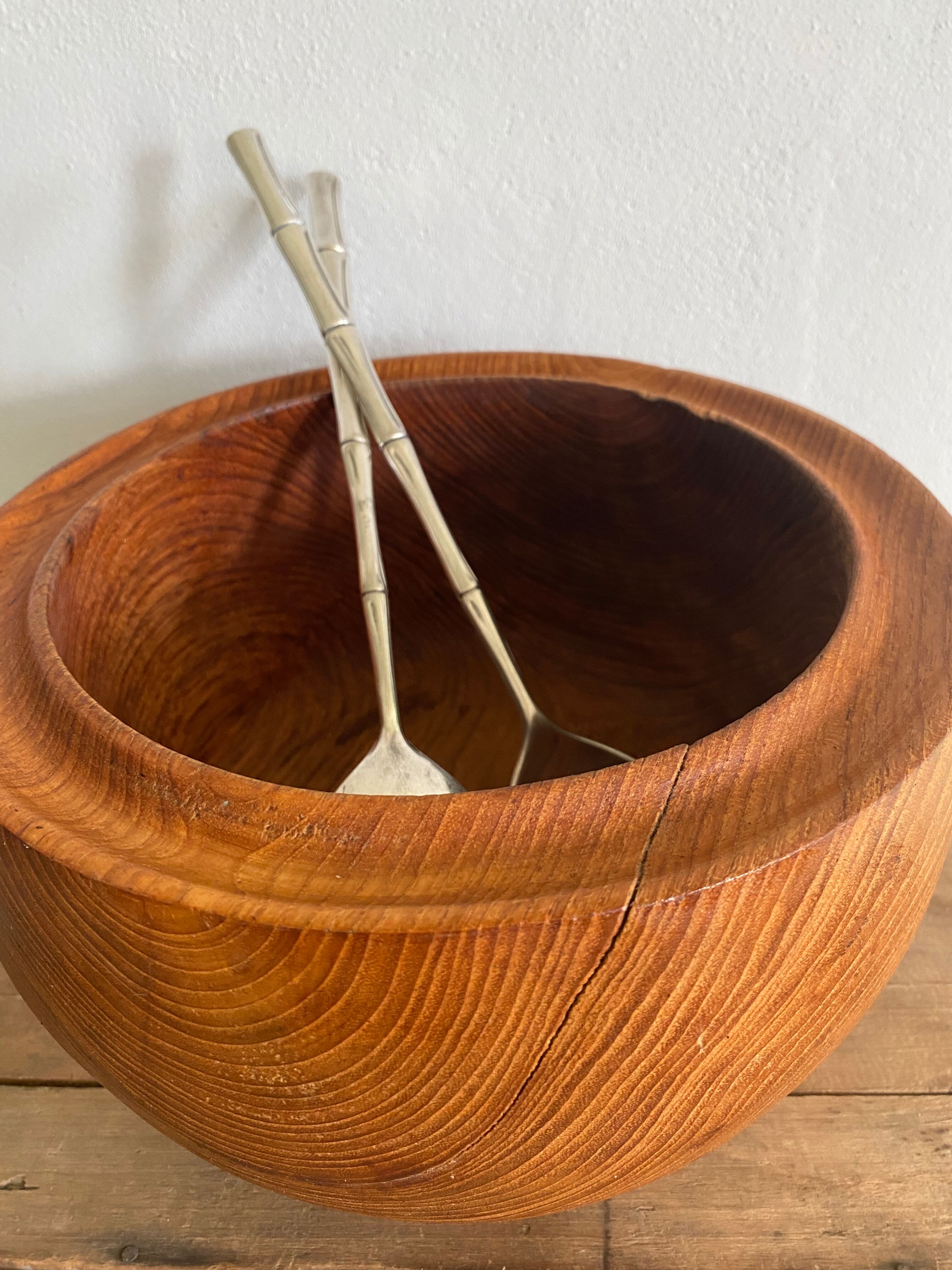 Silver metal service cutlery, bamboo model