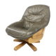 Brutalist oak and leather swivel chair, 1970s