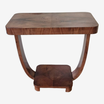 Art Deco style entrance console in veneer wood, with two trays, 65 cm