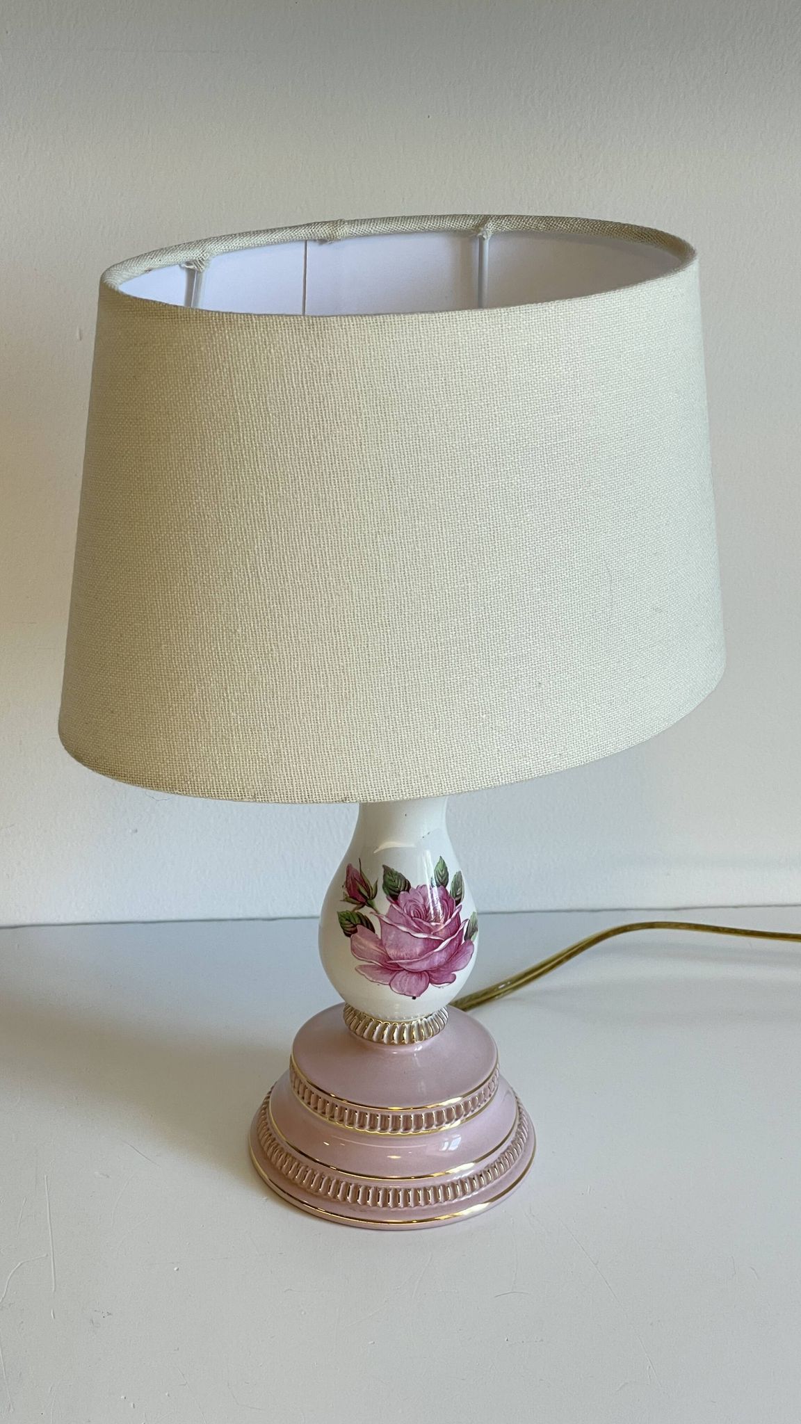 Ceramic Lamp Italy Roses and Gold