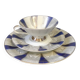 Trio de tasses à thé Linding Porzellan, motif soleil bleu et or