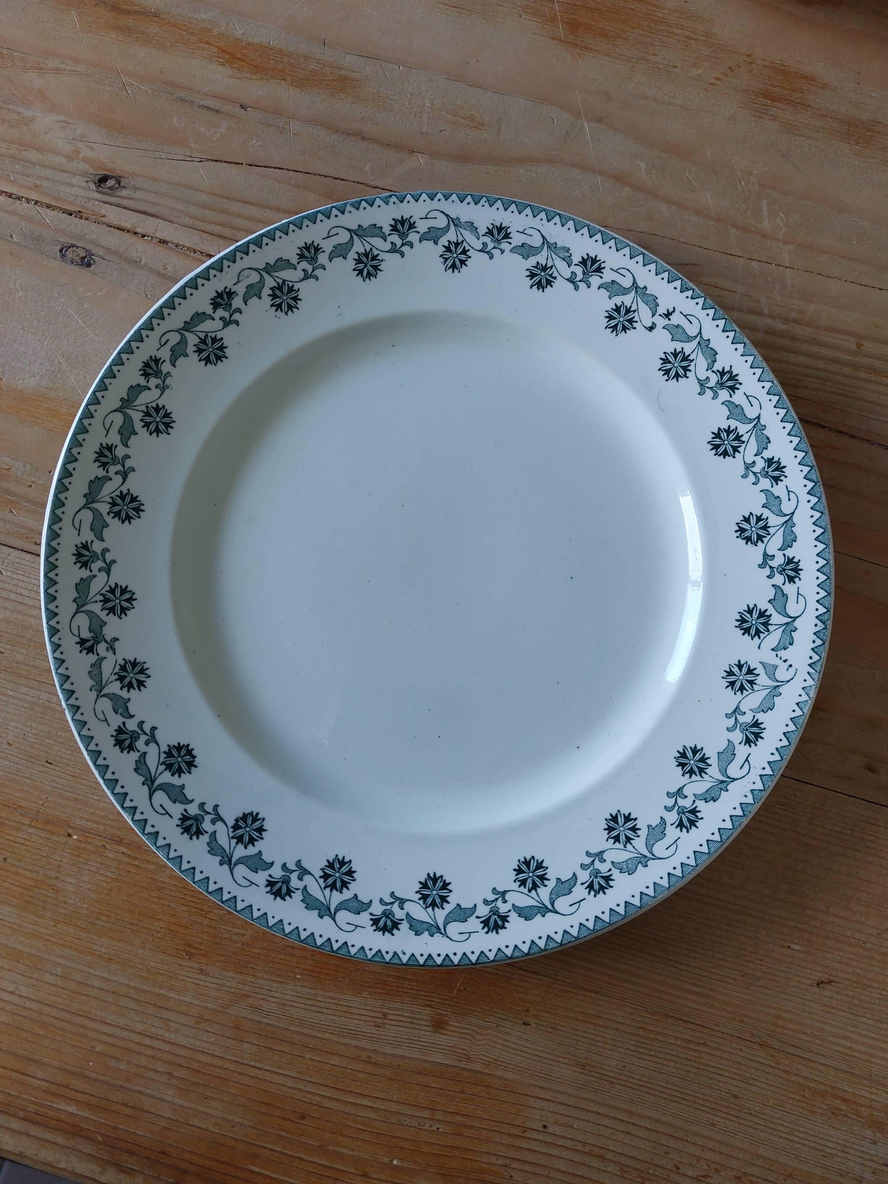 Lot de 6 assiettes terre de fer dépareillées tons bleus verts