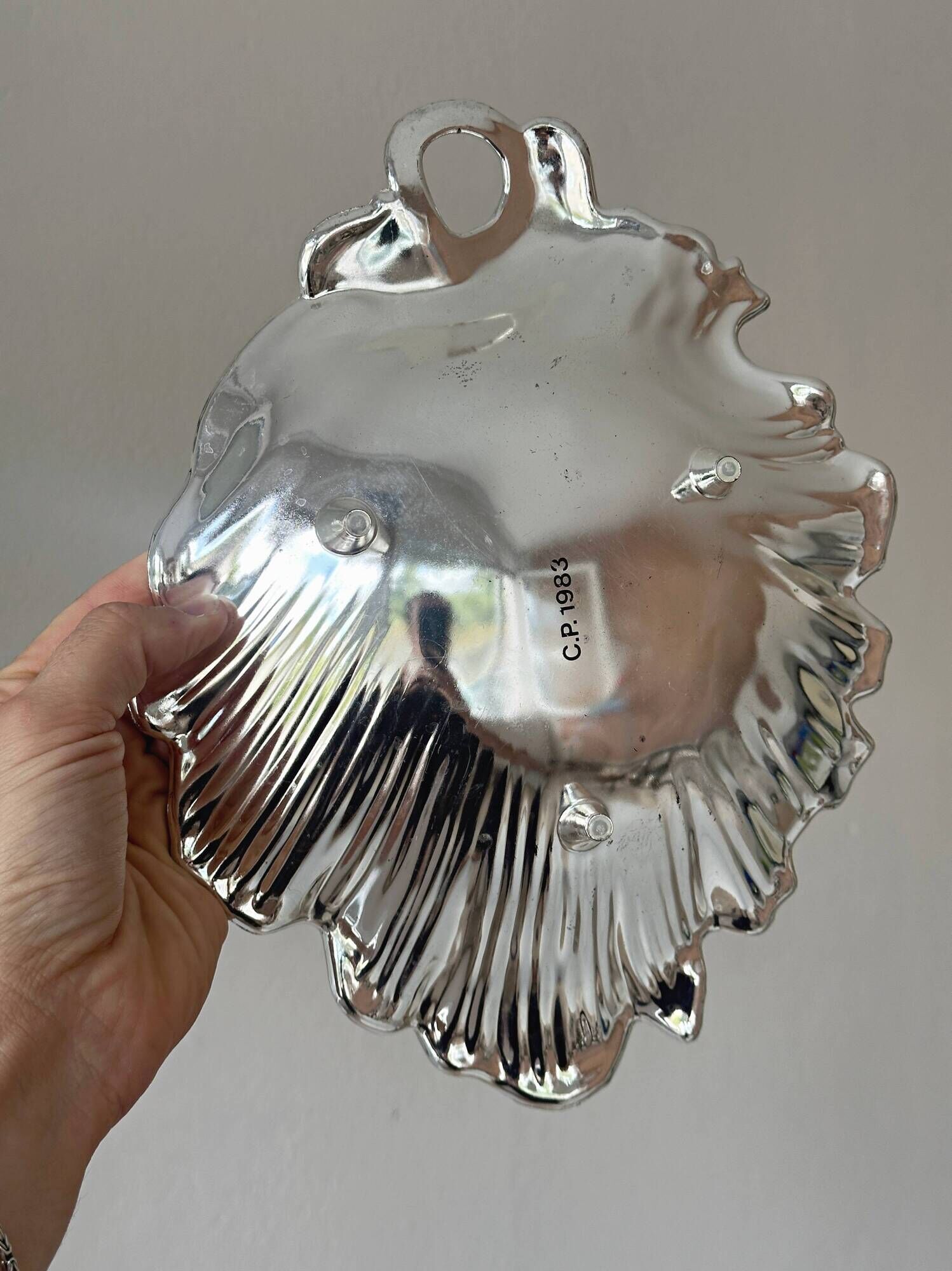 Vintage silver-white metal catchall tray