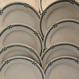10 flat plates art deco Creil and Montereau model Nancy blue green gray