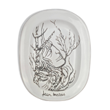 White earthenware dish "faces" by Jean Marais, dreamlike surrealism 70s