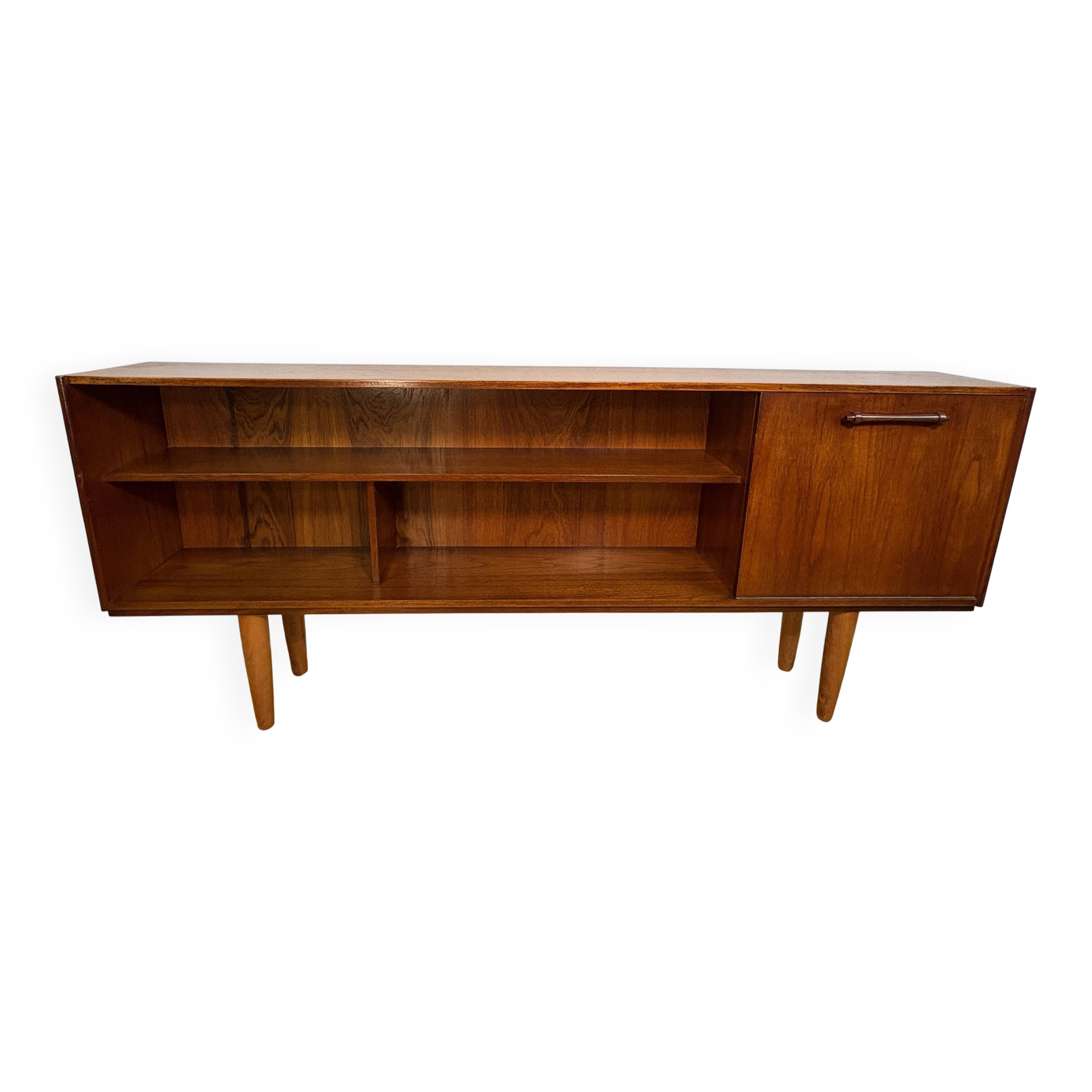 Buffet/bibliothèque mince en teck style rétro vintage milieu du siècle, abattant style cocktail, années 1960