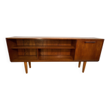 Buffet/bibliothèque mince en teck style rétro vintage milieu du siècle, abattant style cocktail, années 1960