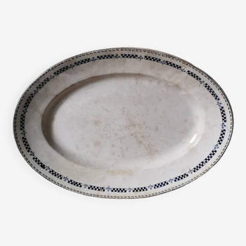 Large vintage oval dish iron earth opaque porcelain Gien France model Sofia