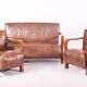 Vintage Art Deco Lounge Set in Walnut and Leather, 1930s, Set of 3
