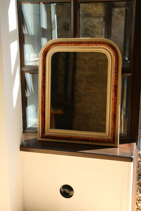 Miroir ancien style Louis Philippe, loupe de bois