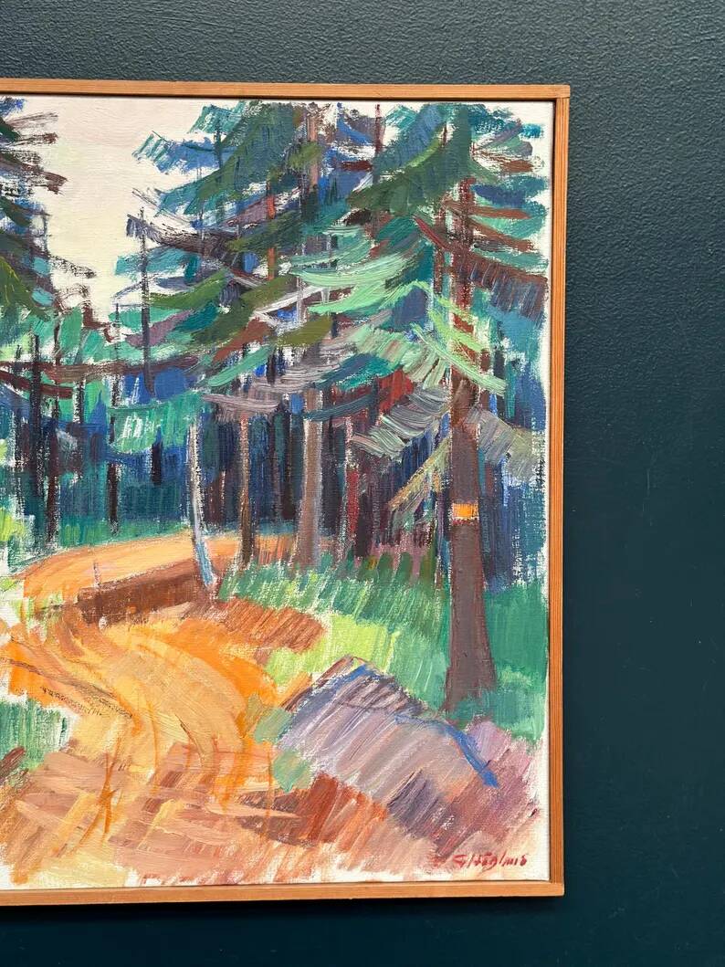 Swedish Oil on Canvas “Spår” by Gustaf Höglund, Vintage & Framed 57 × 49 cm